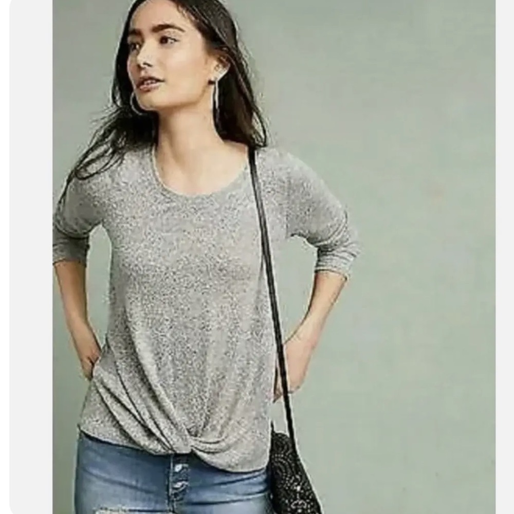 Anthropologie Saturday Sunday Grey Twist Front Long Sleeve Top